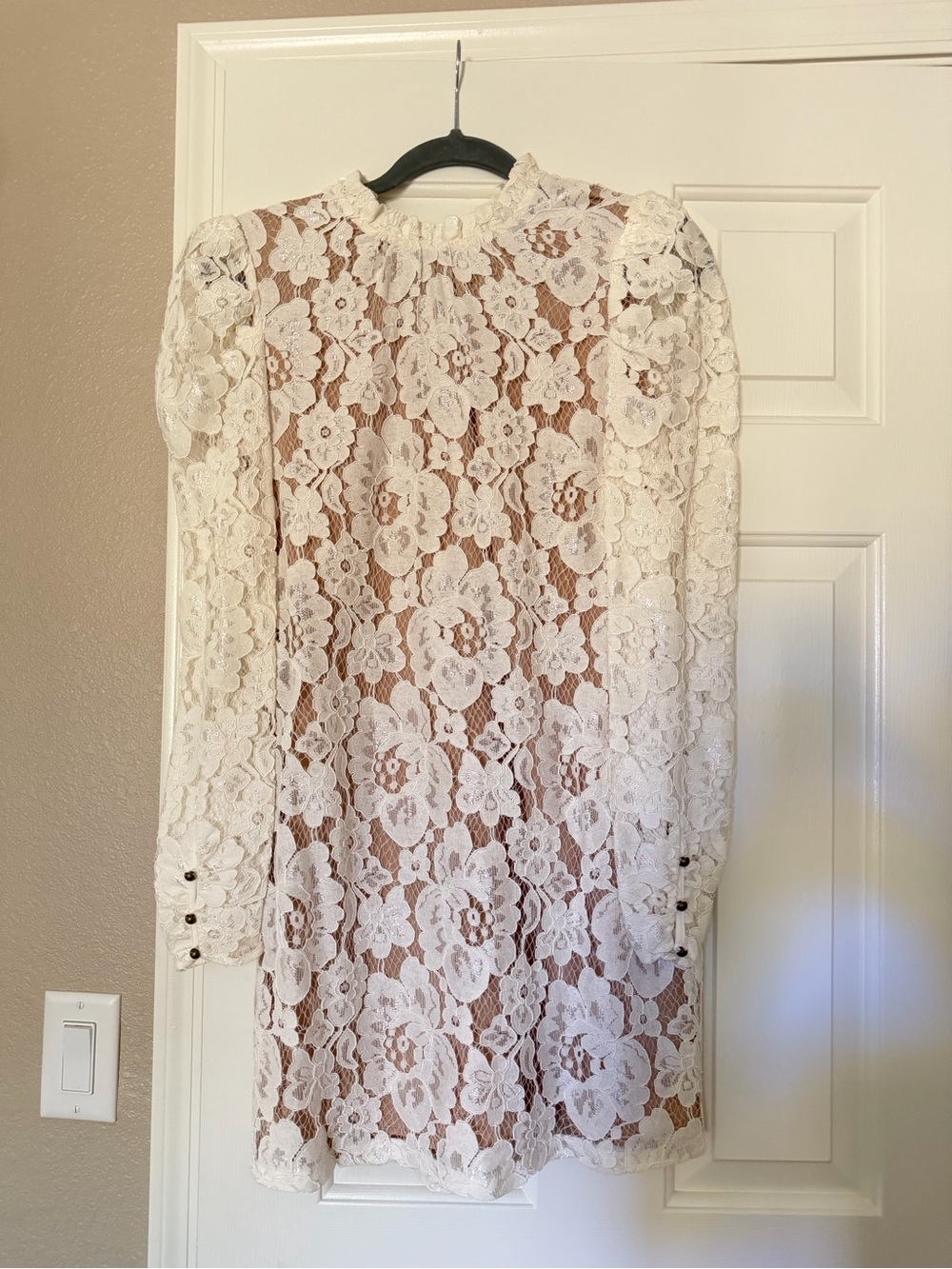 Wayf Ivory Lace Long-Sleeve Mini Dress